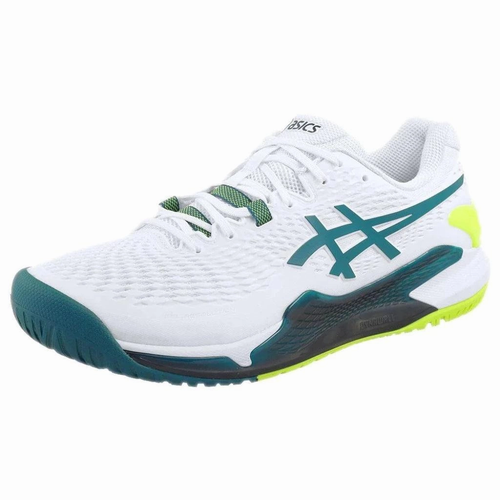 ASICS MEN'S GEL RESOLUTION 9 WIDE (2E) (WHITE/RESTFUL TEAL) Asics Warranty Shoes