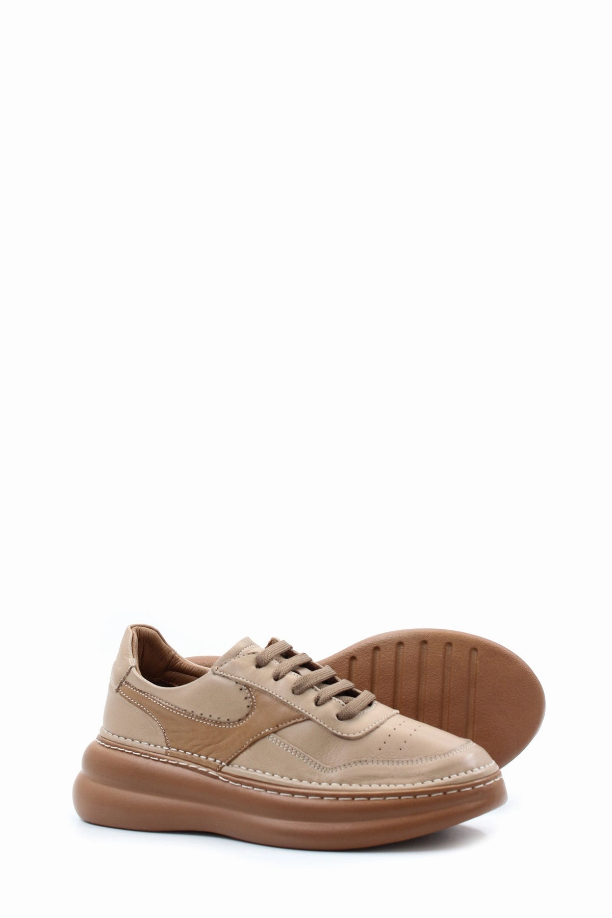 Casual Shoes To Wear With Wide Leg Pants FST Genuine Leather Women's Casual Shoes 409ZA3051 Biscuit - Silver Spring