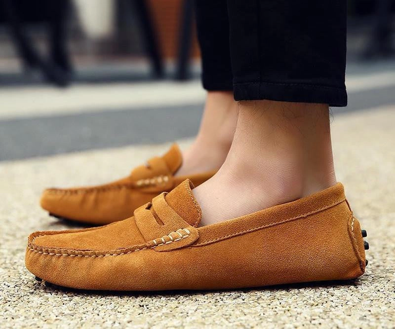 Style Soft Moccasins Men Loafers High Genuine Leather Shoes Men Flats Gommino Driving Shoes Casual Shoes With Plantar Fasciitis