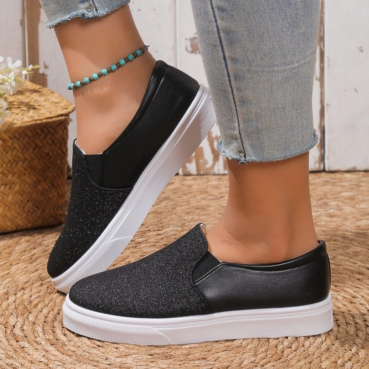 Round Toe Flat Shoes With Sequined Loafers Walking Shoes Women - GlamzLife Original Penguin Loafers