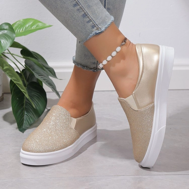 Loafers With Chinos Round Toe Flat Shoes With Sequined Loafers Walking Shoes Women - GlamzLife