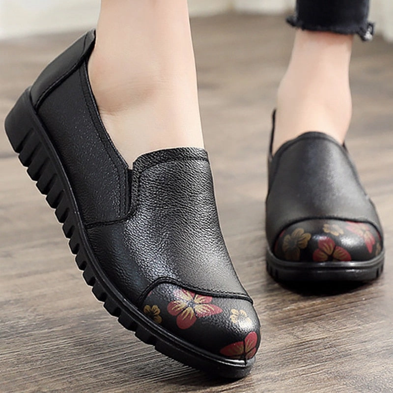 Women's Shoes Made of Genuine leather Slip-on Flat Damping Non-slip Best Work Shoes For Flat Feet