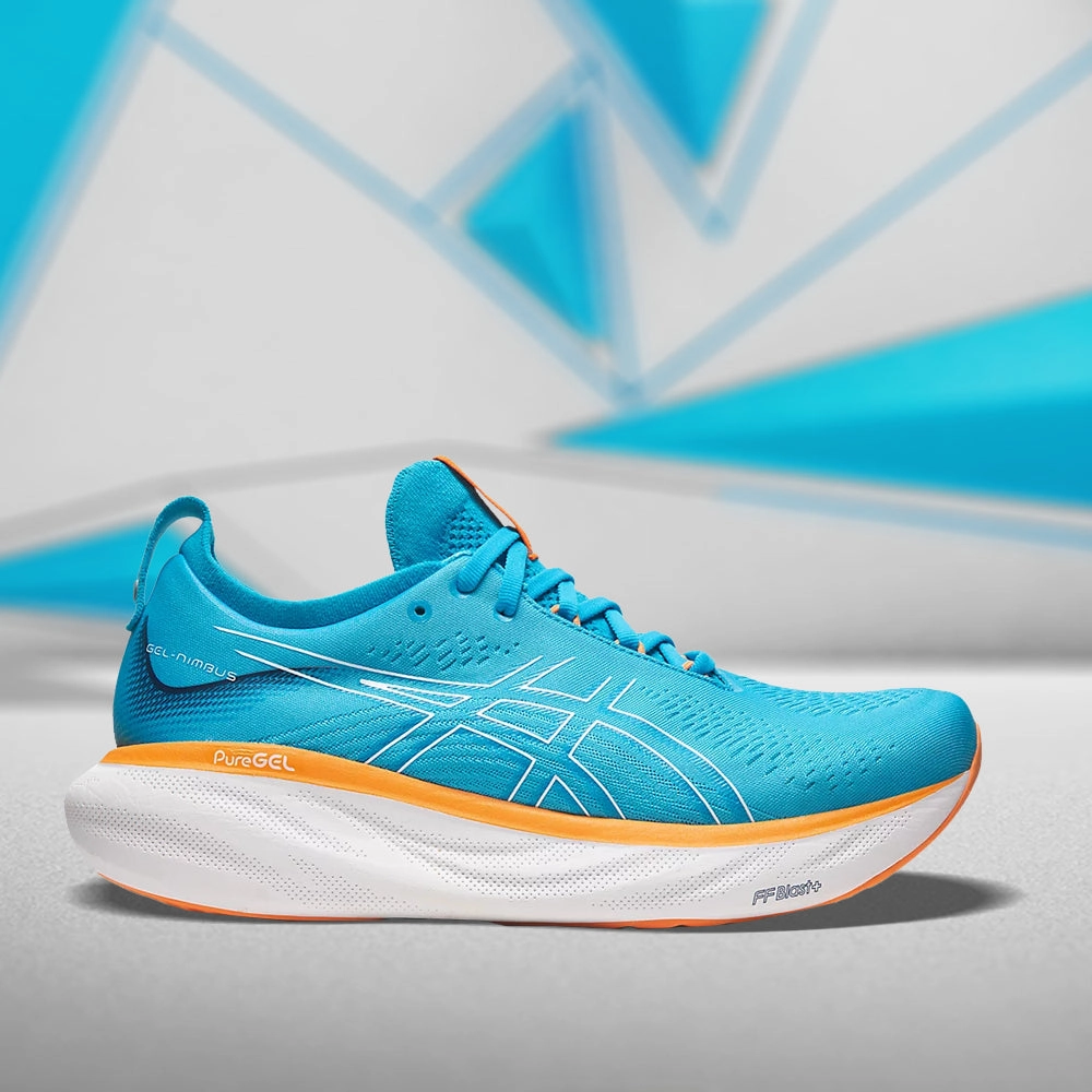 ASICS GEL-NIMBUS 25 (M) - (ISLAND BLUE/ SUN PEACH) RUNNING SHOES Asics Anti Pronation Running Shoes