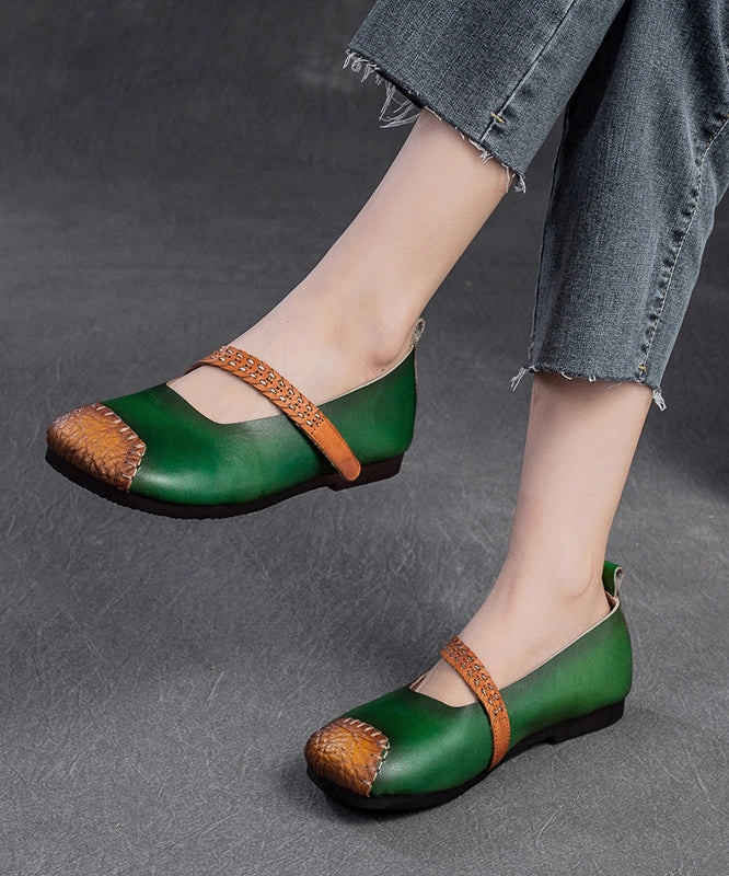 Best Shoes For Flat Bike Pedals Women Red Cowhide Leather Splicing Flat Shoes