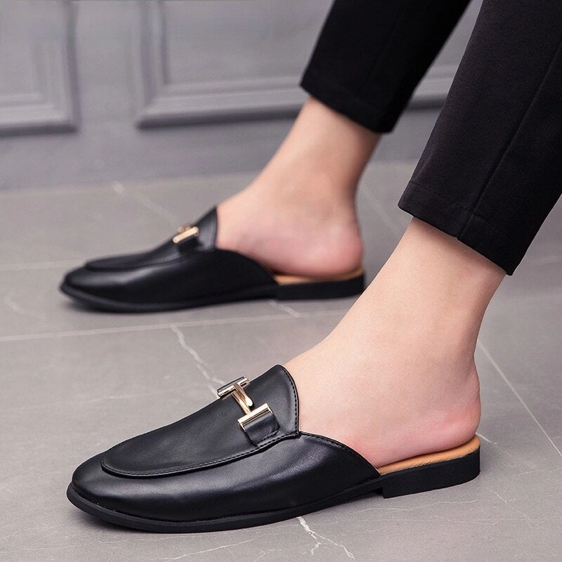 Amozae-  Black Half Shoes For Men Leather Shoes Men Mules Casual Shoes Men Fashion Sapato Social Masculino Mocassin Homme Chaussure Casual Shoes Style