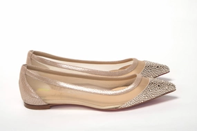 Christian Louboutin Silver Flat Point Toe Crystals Shoe Flat Sole Shoes