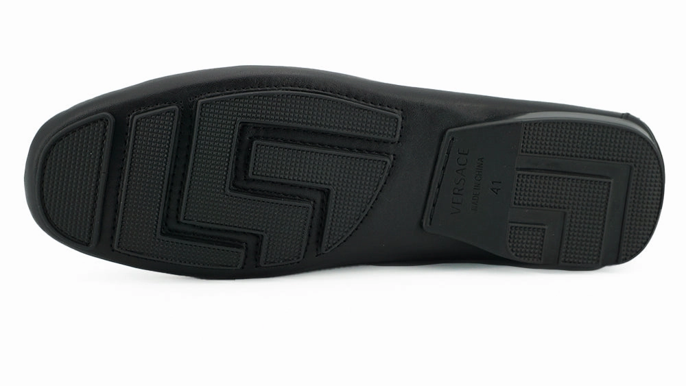 Italian Penny Loafers Versace Elegant Black Calf Leather Men's Loafers