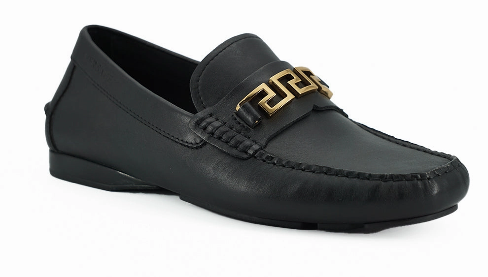 Versace Elegant Black Calf Leather Men's Loafers Loafers British