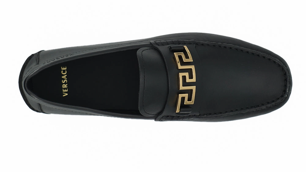 Versace Elegant Black Calf Leather Men's Loafers Dad Loafers