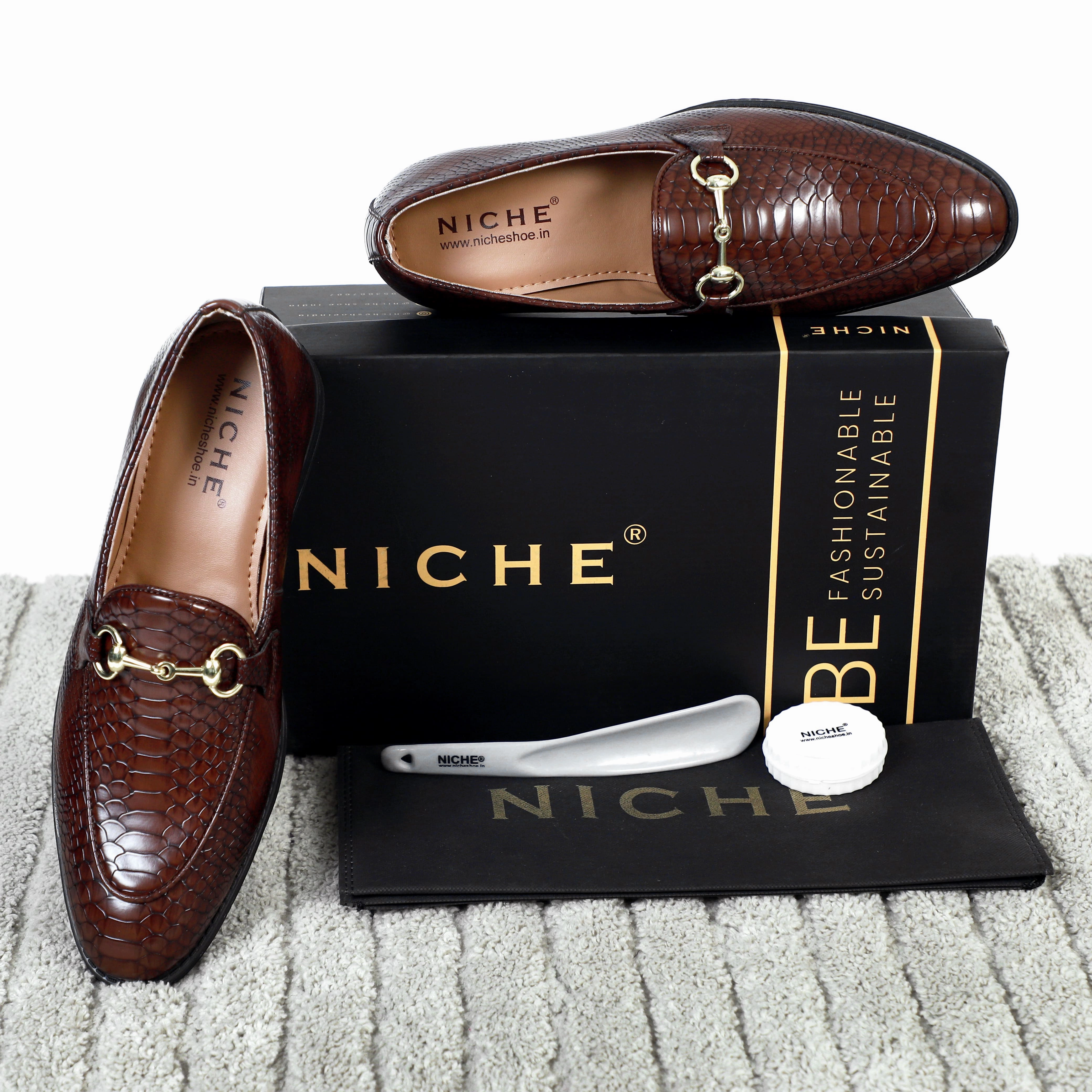 Perforated Loafers NICHE Cherry Python Print Horsebit Loafers