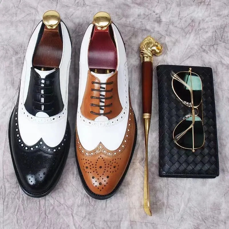 Casual Leather Dress Shoes Retro Colored Men Block Carved Casual Shoes Male Business Dress