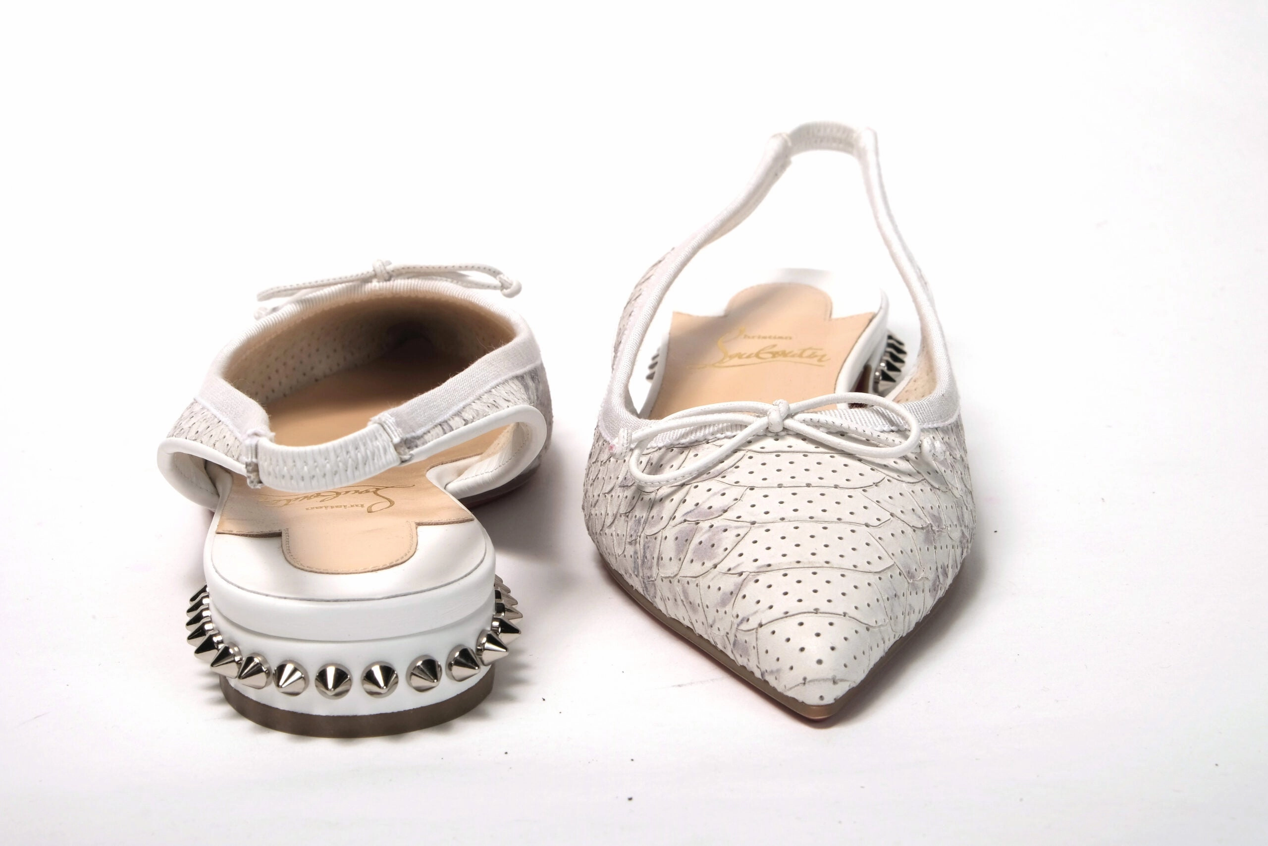 Christian Louboutin White Perforated Printed Flat Point Toe Shoe Youth Mtb Flat Shoes