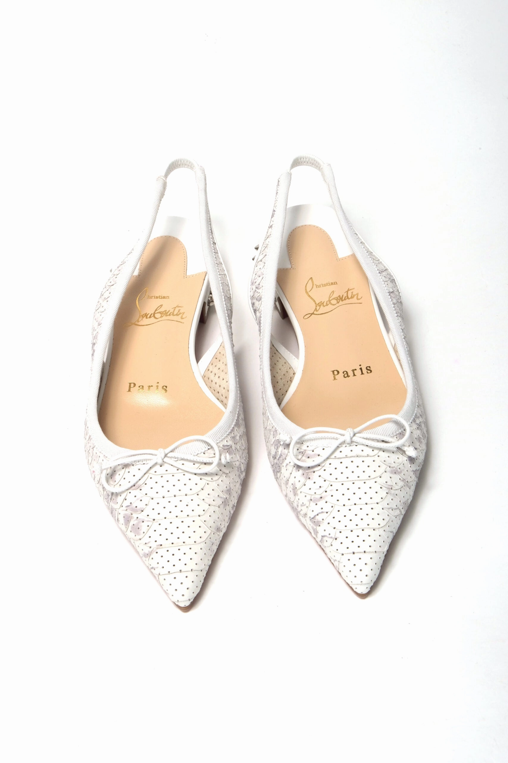 Christian Louboutin White Perforated Printed Flat Point Toe Shoe The Best Shoes For Flat Feet