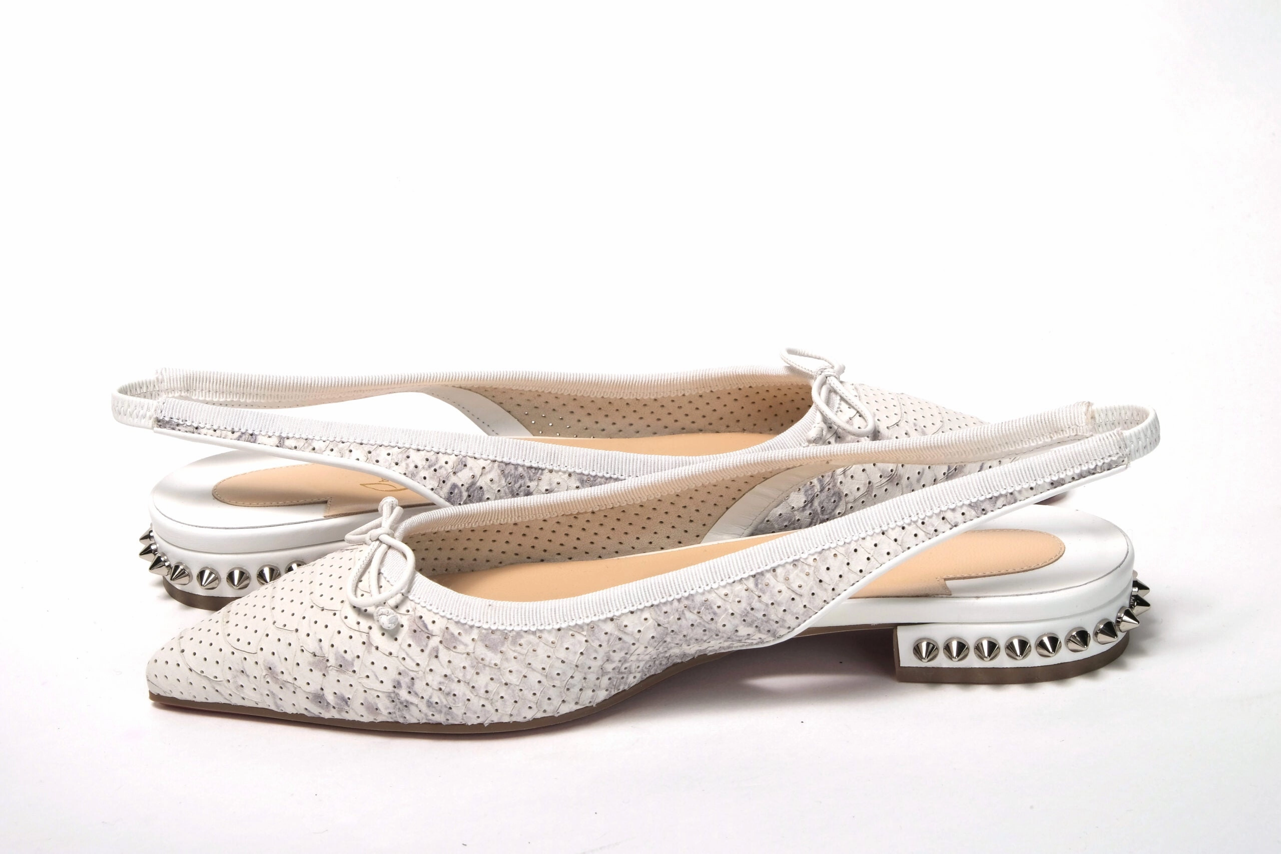 Chinese Laundry Flat Shoes Christian Louboutin White Perforated Printed Flat Point Toe Shoe