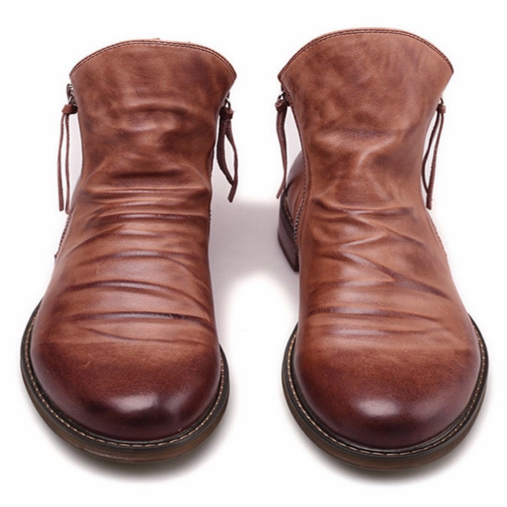 Harsuny Mens Leather Dress Boots Side Zipper Ankle Booties Brown 9.5 Leopard Print Flat Shoes Wide Fit