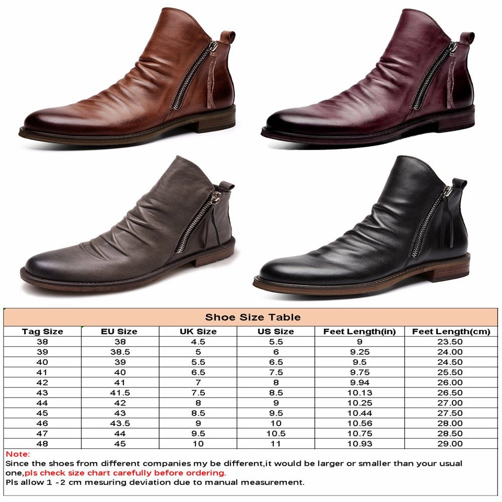 Harsuny Mens Leather Dress Boots Side Zipper Ankle Booties Brown 9.5 Shoes For Arches