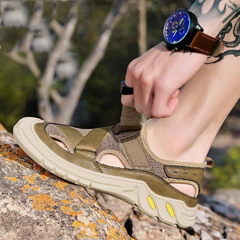 Men Summer Flat Heel Casual Cowhide Leather Hiking Shoes Asian Shoes
