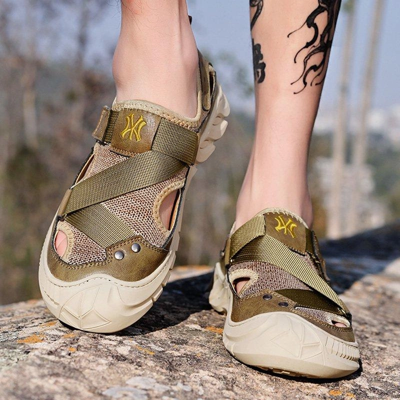 Men Summer Flat Heel Casual Cowhide Leather Hiking Shoes Formal Shoes For Flat Sole