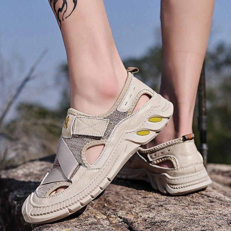 Walking Shoes For Wide Flat Feet Men Summer Flat Heel Casual Cowhide Leather Hiking Shoes