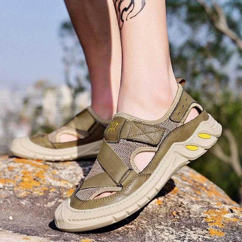 Beaded Wedding Shoes Men Summer Flat Heel Casual Cowhide Leather Hiking Shoes