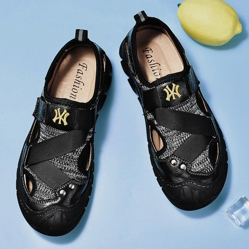 Men Summer Flat Heel Casual Cowhide Leather Hiking Shoes Shoes Flats Mules