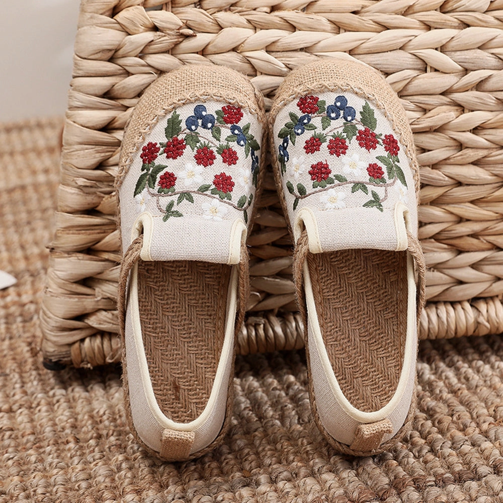 Ethnic Style Embroidered Cotton Linen Shoes Lace Up Casual