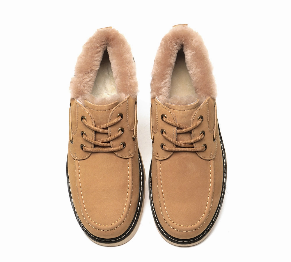 EVERAU Men Sheepskin Wool Lace Up Casual Shoes Trekker Jordan Cmft Low Casual Shoes