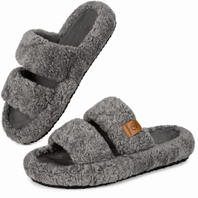 Slippers Tasman Size 8 EverFoams Womens Fuzzy Open-toe Slippers Soft Comfy Memory Foam Indoor House Shoes Cool Gray,11-12 US