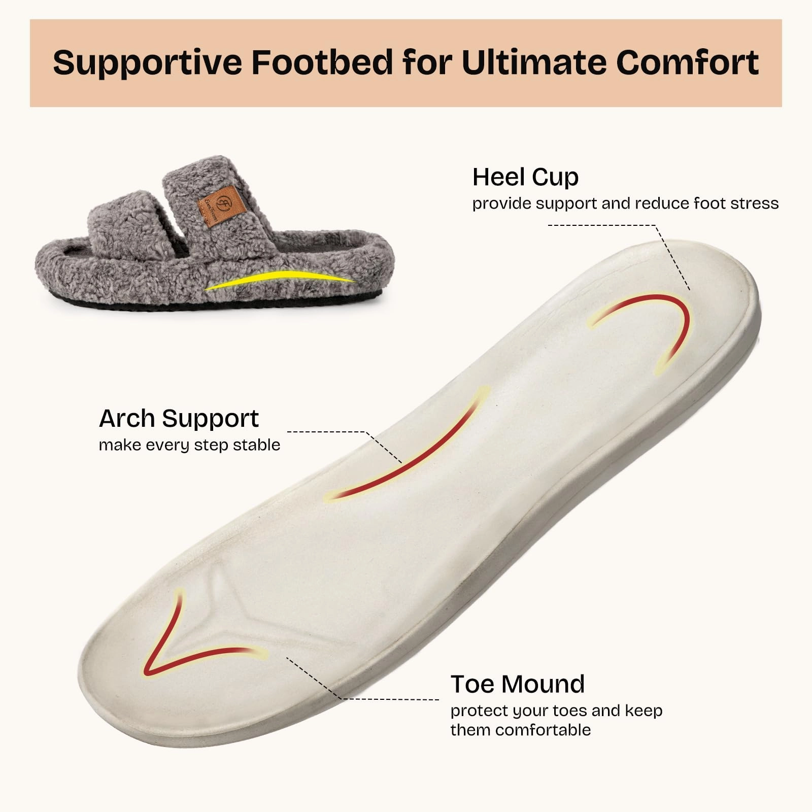 Ballet Slippers With Ribbons EverFoams Womens Fuzzy Open-toe Slippers Soft Comfy Memory Foam Indoor House Shoes Cool Gray,11-12 US