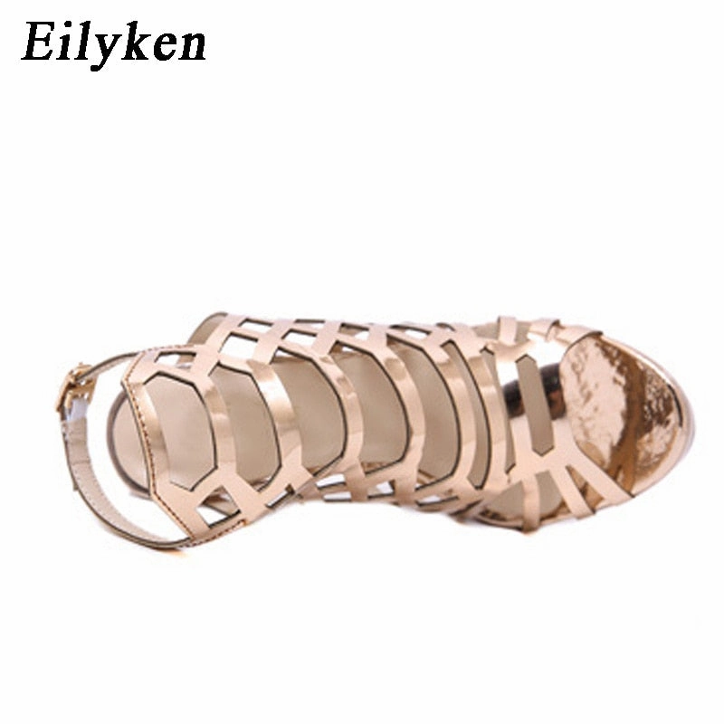 Eilyken 2022 New Design Open ToeThin Heels Gladiator For Women Sandals Champagne Fashion Buckle Back Strap Ladies Shoes Foamies Sandals