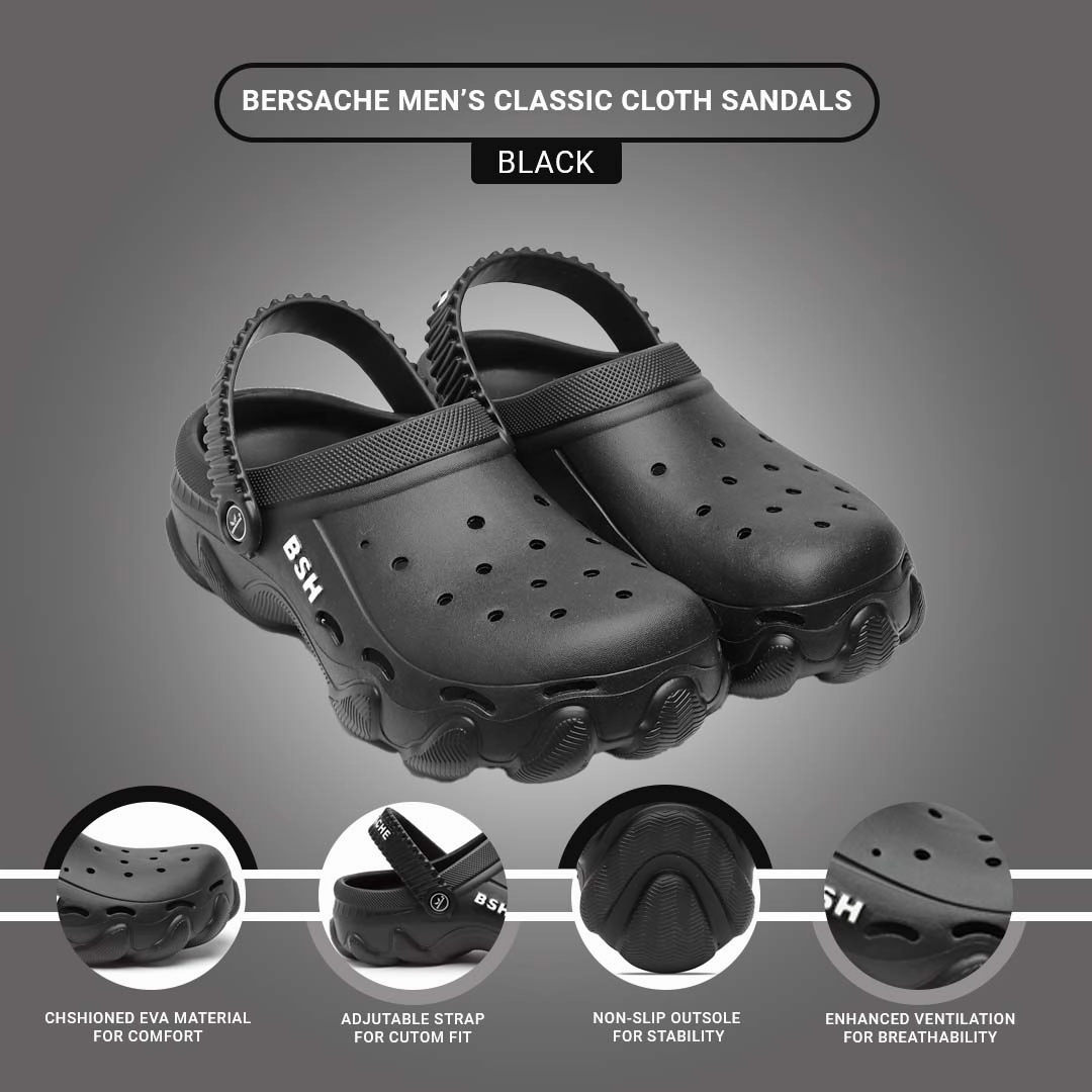 Bersache Extra Soft Classic Casual with  Regular wear with Ultra Soft & Flexibility Technology Clog for Men's & Boy's (6087 Black) Burrow Slippers