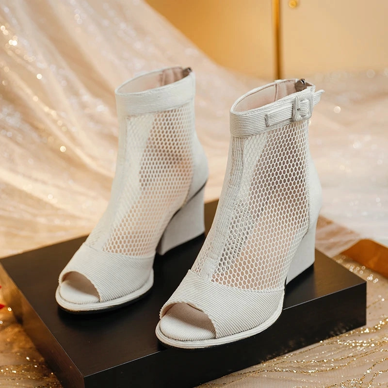 Comfy Dress Sandals Fashion 7.5cm High Heel Back Zipper Peep Toe Sandals