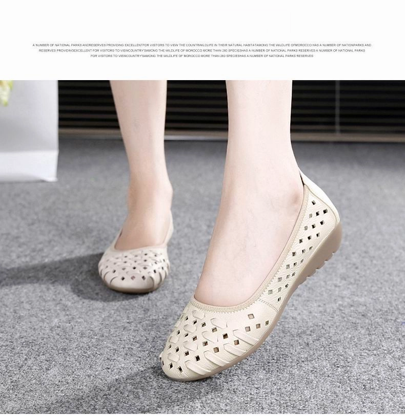 Loafers With Heel Fashion Genuine Leather Casual Loafers Shoes Women Sandals Summer Shoes Flats with Hollow Out Size 35-43