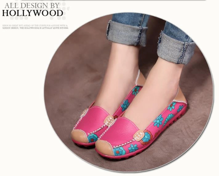 Fashion genuine leather women flats spring and autumn color block single shoes for woman casual mother shoes Casual Shoe Cleaner