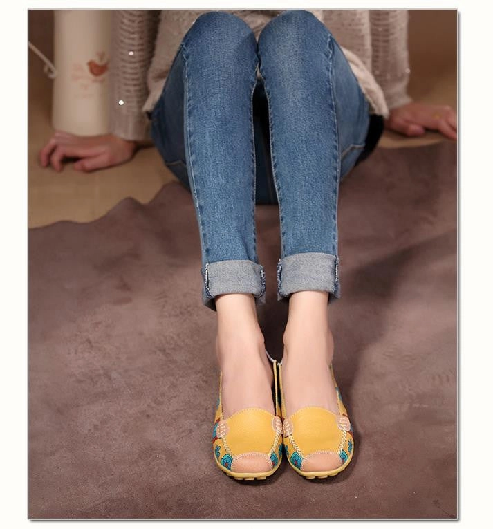 Titan Casual Alloy Toe Work Shoe Fashion genuine leather women flats spring and autumn color block single shoes for woman casual mother shoes