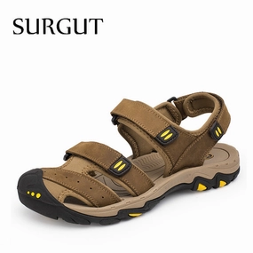 Fashion Summer Beach Breathable Men Sandals Brand Genuine Leather Men's Sandals Man Casual Shoes Plus Size 38-47 Wide For Sandals
