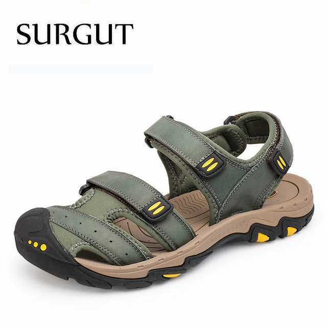 Fashion Summer Beach Breathable Men Sandals Brand Genuine Leather Men's Sandals Man Casual Shoes Plus Size 38-47 Sandals Heels