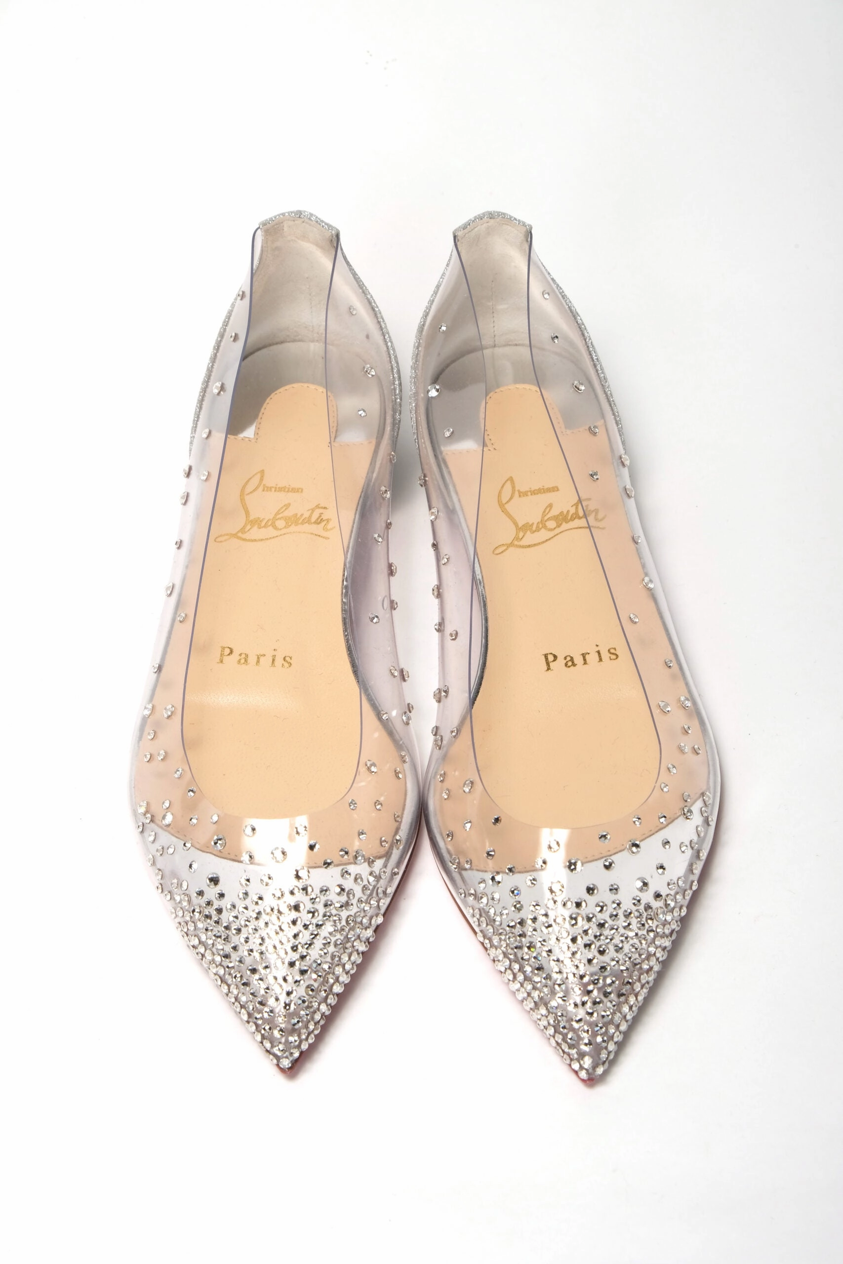 Flat Plateau Shoes Christian Louboutin Silver Crystals Flat Point Toe Shoe