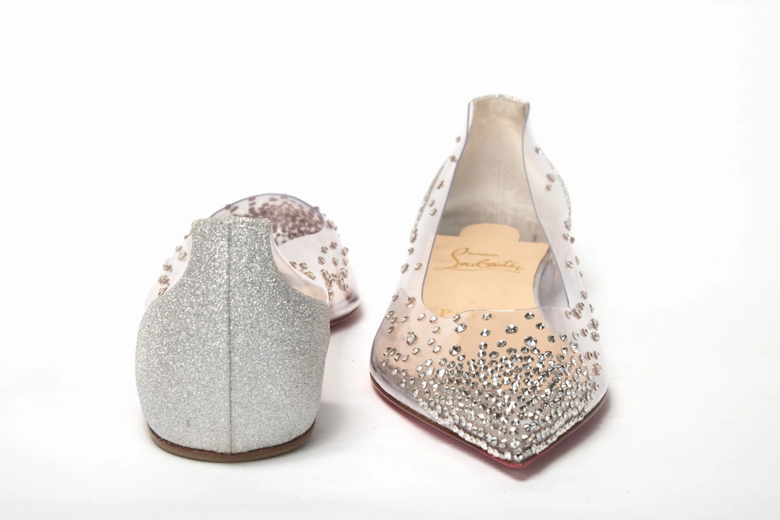 Best Shoe Inserts For Flats Christian Louboutin Silver Crystals Flat Point Toe Shoe