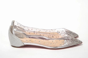 Flat Shoes Size 9 Christian Louboutin Silver Crystals Flat Point Toe Shoe