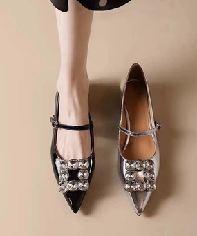 Good Casual Shoes For Flat Feet Black Flat Shoes For Women Buckle Strap Pointed Toe 2024 New