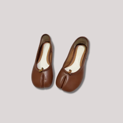 Most Comfortable Shoes Business Casual Handmade Brown Women Split Toe Tabi Ballet Flats
