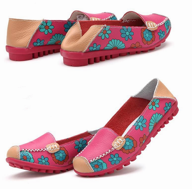 Fashion genuine leather women flats spring and autumn color block single shoes for woman casual mother shoes Big Mens Casual Shoes