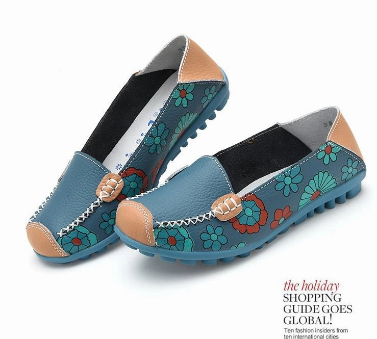 Fashion genuine leather women flats spring and autumn color block single shoes for woman casual mother shoes Shoes For Business Attire