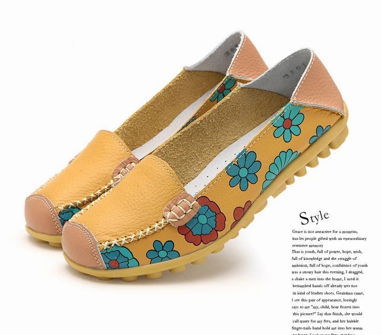 Fashion genuine leather women flats spring and autumn color block single shoes for woman casual mother shoes Casual Shoes For Office Use