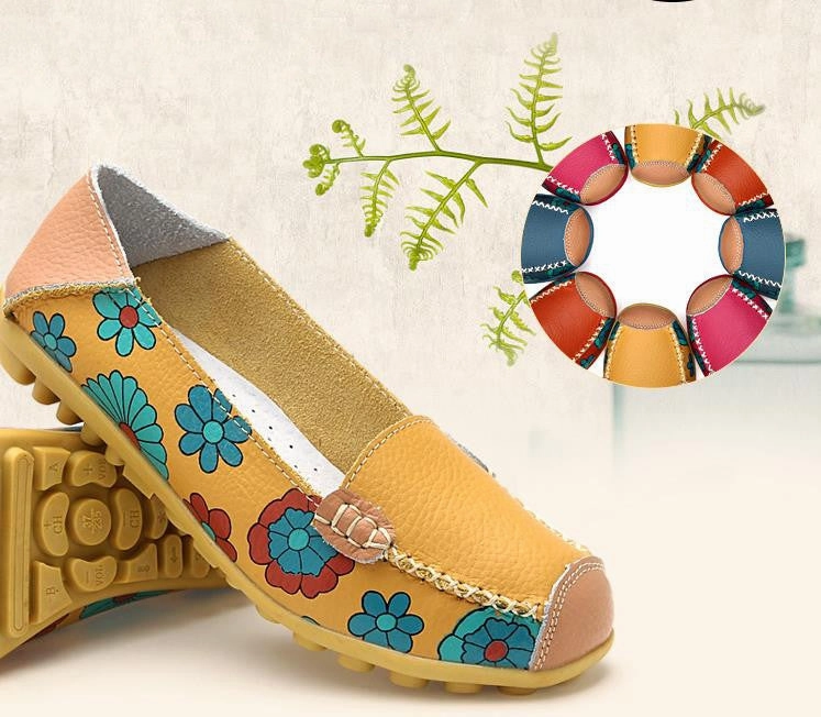 Fashion genuine leather women flats spring and autumn color block single shoes for woman casual mother shoes Casual Shoes Matalan