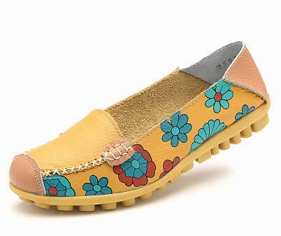 Fashion genuine leather women flats spring and autumn color block single shoes for woman casual mother shoes Casual Interview Shoes