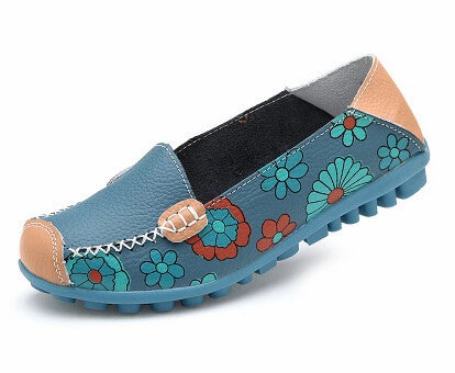 Fashion genuine leather women flats spring and autumn color block single shoes for woman casual mother shoes Casual Shoes Supplier