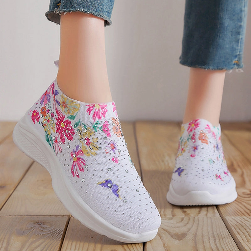 Veja Rio Branco Sneakers Floral pattern rhinestone decor knitted sneakers  summer mesh slip-on shoes