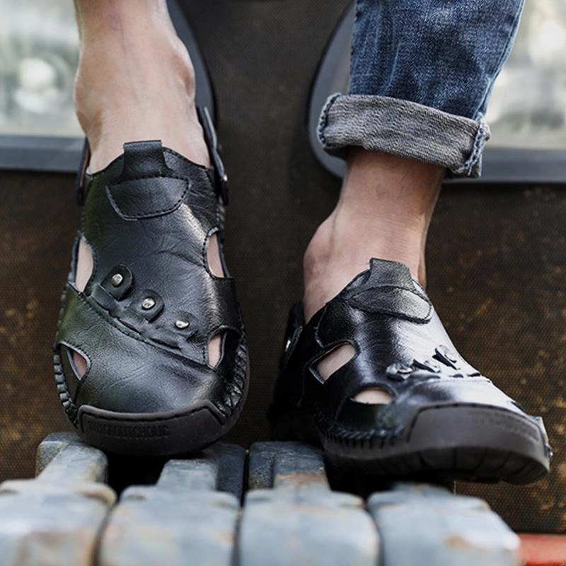 Slippers Mcqueen Men Summer Genuine Leather Beach Sandals Slippers